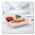 Perforated Roll & Hand Towels | Dart 90HTPF3VR 9.01 in. x 9.4 in. x 3.1 in. 3-Compartments Insulated Foam Hinged Lid Containers - White (200/Carton) image number 4