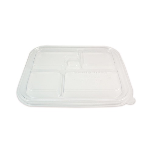 Food Containers & Lids | World Centric TRLCSBB 12.1 in. x 9.8 in. x 0.8 in. Plastic Lids for Fiber Bento Box Containers - Clear (300/Carton) image number 0