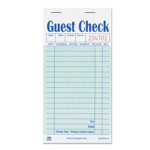 Guest Checks | AmerCareRoyal GC6000-2 3.5 in. x 6.7 in. 17 Lines Two-Part Carbon Guest Check Pad (50 Pads/Carton) image number 0
