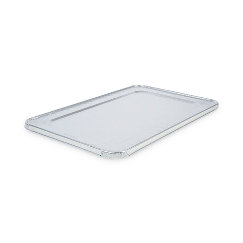 Steam Table Parts | Boardwalk BWKLIDSTEAMFL 12.88 in. x 20.81 in. x 0.63 in. Aluminum Steam Table Pan Lids (50/Carton) image number 0