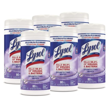 LYSOL Brand 19200-89347 7 in. x 7.25 in. 1-Ply Disinfecting Wipes - Early Morning Breeze, White (6 Canisters/Carton)