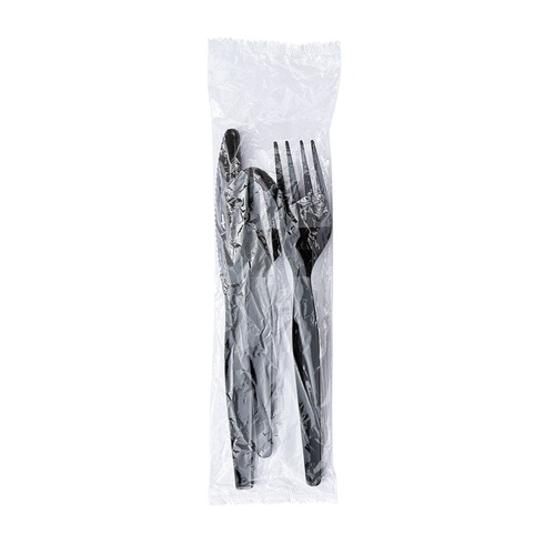 Cutlery Kits | Boardwalk BWK3KITHVYBL 3-Piece Heavyweight Fork/Knife/Teaspoon Cutlery Kit - Black (250/Carton) image number 0