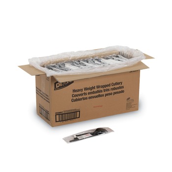 CUTLERY KITS | Dixie CH56NSPC7 Wrapped Fork/Knife/Spoon/Napkin Packets - Black (250/Carton)