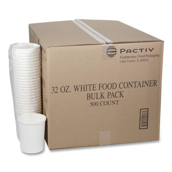 Pactiv Corp. D32RB 32 oz. 5.13 in. Diameter x 4.5 in. Height Paper Round Food Container - White