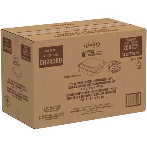 Food Containers & Lids | Dart CH24DED ClearPac SafeSeal 24 oz. Domed Lid Plastic Tamper-Resistant/Evident Containers - Clear (200/Carton) image number 0