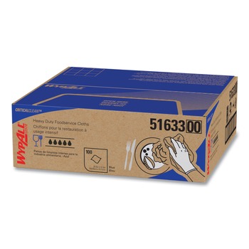 WypAll 51633 12.5 in. x 23.5 in. Heavy-Duty Foodservice Cloths - Blue (100/Carton)