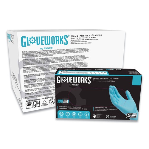 Food Service Disposable & Single Use Gloves | Ammex INPF46100 5 mil Industrial Powder-Free Nitrile Gloves - Large, Blue (1000/Carton) image number 0