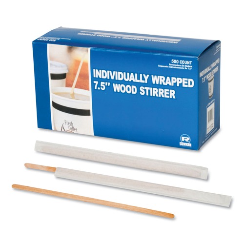 Perforated Roll & Hand Towels | AmerCareRoyal R825W 7.5 in. Wrapped Wood Coffee Stirrers (5000/Carton) image number 0