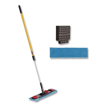 MOPS | Rubbermaid Commercial 2132426 19.5 in. x 5.5 in. Microfiber Head 48 in. to 72 in. Aluminum Handle Adaptable Flat Mop Kit - Blue/Yellow