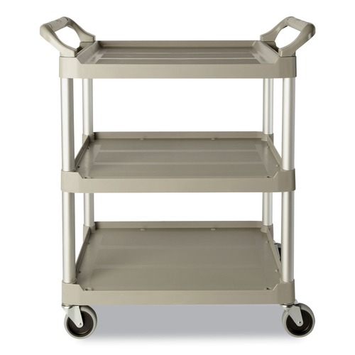 Carts | Rubbermaid Commercial FG342488PLAT Economy 3-Shelf Plastic Cart - Platinum image number 0