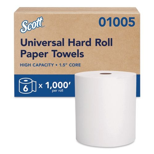 Perforated Roll & Hand Towels | Scott 01005 8 in. x 1000 ft. 1.5 in. Core 1-Ply Essential High Capacity Hard Roll Towels - White (6 Rolls/Carton) image number 0