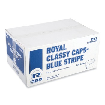 AmerCareRoyal RCC2 Adjustable Crepe Paper Classy Cap - One Size Fits All/White/Blue Stripe (1000/Carton)