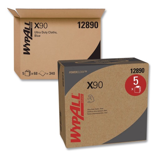 Perforated Roll & Hand Towels | WypAll 12890 X90 POP-UP Box 2-Ply 8.3 in. x 16.8 in. Cloths - Denim Blue (68/Box, 5 Boxes/Carton) image number 0