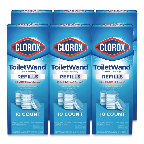 Toilet Brushes | Clorox CLO31620 ToiletWand Toilet Cleaning Scrubbing Pads Refills - Blue/White (6/Carton) image number 0