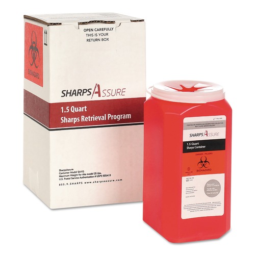 Safety Storage | Sharps Assure SC1Q424A1Q Sharps 1.5 qt. Plastic Retrieval Program Containers - Red (1/Box) image number 0