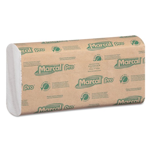 Perforated Roll & Hand Towels | Marcal PRO P100B 12.88 in. x 10.13 in. 1-Ply 100% Recycled C-Fold Paper Towels - White (2400/Carton) image number 0