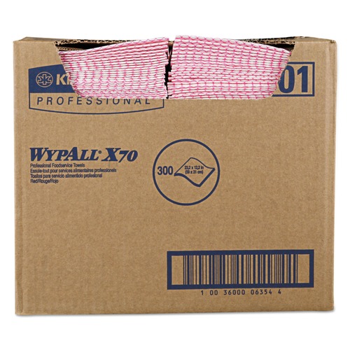 Cleaning Cloths & Wipes | WypAll 06354 X70 1-Ply 12.5 in. x 23.2 in. Wipers - Red (300/Carton) image number 0