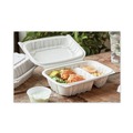 Food Containers & Lids | Pactiv Corp. YCNW02052 2-Compartment 9 x 6 x 3.1 EarthChoice Vented Microwavable MFPP Plastic Hinged Lid Container - White (170/Carton) image number 4