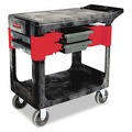 Carts | Rubbermaid Commercial FG618000BLA 19.25 in. x 38 in. x 33.38 in. 2 Shelves 2 Drawers 330 lb Capacity Plastic Two-Shelf Trades Cart - Black image number 0