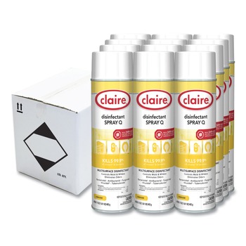 DISINFECTING AND CLEANING SOLUTIONS | Claire CL1002 17 oz. Aerosol Spray Spray Q Disinfectant - Lemon Scent (12/Carton)