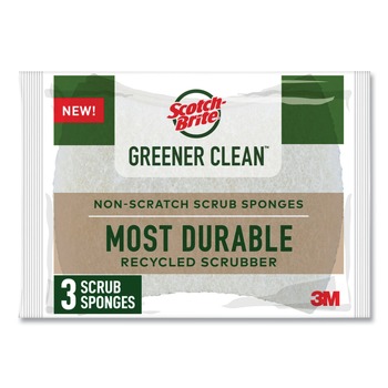 Scotch-Brite 7100290143 2.6 in. x 3.3 in. 0.7 in. Thick Greener Clean Non-Scratch Scrub Sponge - White (3/Pack)