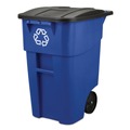 Outdoor Waste Receptacles | Rubbermaid Commercial FG9W2773BLUE Brute 50-Gallon Square Recycling Rollout Container - Blue image number 1