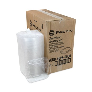 FOOD CONTAINERS PACKAGING | Pactiv Corp. YCN8462S00D0 8.13 in. x 6.5 in. x 0.38 in. ClearView MealMaster Plastic Medium Flat Lid with Fog Gard Coating - Clear (252/Carton)