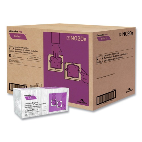 Luncheon Napkins | Cascades PRO N020 12 in. x 12 in. 1 Ply Select Luncheon Napkins - White (6000/Carton) image number 0