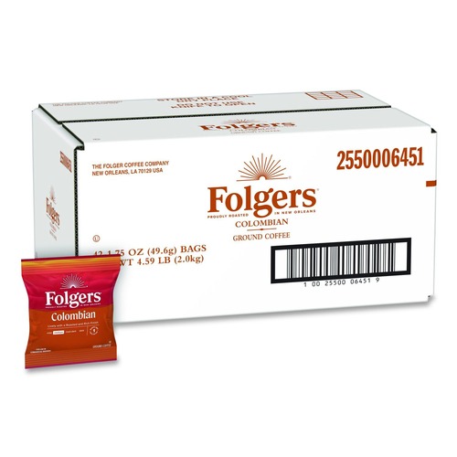 Coffee - Caffeinated | Folgers 2550006451 1.75 oz. 100% Colombian Ground Coffee Fraction Packs (42/Carton) image number 0