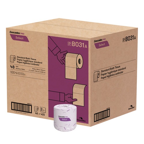 Perforated Roll & Hand Towels | Cascades PRO B031 4 in. x 3.25 in. 2-Ply Select Standard Bath Tissue - White (48/Carton) image number 0
