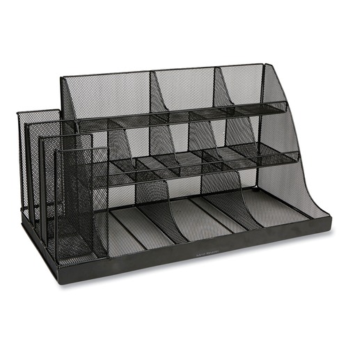 Condiment Organizers | Mind Reader CMG2MESH-BLK 11.61 in. x 23.9 in. x 12.76 in. 14-Compartment Network Collection Coffee Cup and Condiment Countertop Organizer - Black image number 0