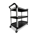 Carts | Rubbermaid Commercial FG409100BLA 40.63 in. x 20 in. x 37.81 in. 300 lbs. Capacity 3 Shelves Plastic Xtra Utility Cart with Open Sides - Black image number 1