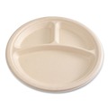 Plates | Boardwalk BWKPLT3C10NPFA 10 in. 3-Compartment Bagasse PFAS-Free Dinnerware Plate - Tan (500/Carton) image number 3