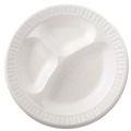 Plates | Dart 10CPWQR 10.25 in. Diameter 3 Compartment Quiet Class Laminated Foam Dinnerware Plates - White (500/Carton) image number 4
