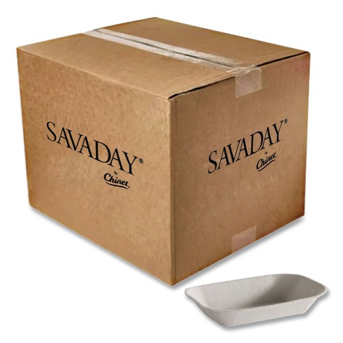 Food Trays & Liners | Chinet 10405 Savaday 9 in. x 7 in. Molded Fiber Food Tray - Beige (500/Carton) image number 0