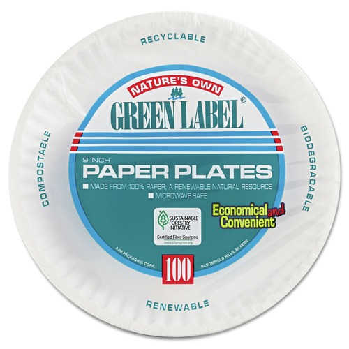 Plates | AJM Packaging Corporation AJM PP9GRAWH PACK 9 in. Diameter Paper Plates - White (100/Pack) image number 0