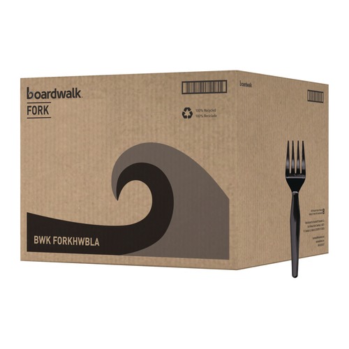 Disposable Forks | Boardwalk BWKFORKHWBLA Heavyweight Polystyrene Fork Cutlery - Black (1000/Carton) image number 0