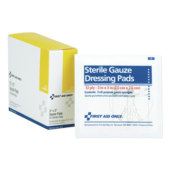 GAUZE | First Aid Only I211 3 in. x 3 in. Sterile Gauze Dressing Pads (10 Dual-Pads/Box)