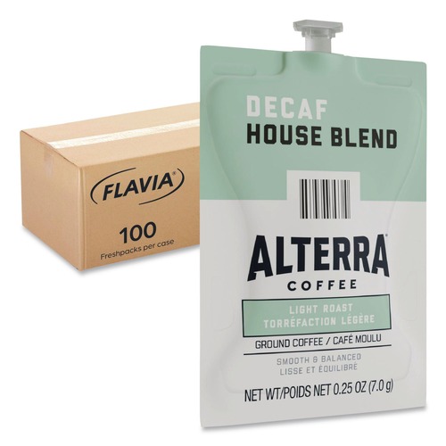 Coffee - Caffeinated | FLAVIA 48013 0.25 oz. Pouch Alterra Coffee Freshpack - Decaf House Blend (100/Carton) image number 0