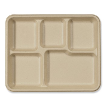 FOOD TRAYS AND LINERS | World Centric TR-SC-5C-LFS 5-Compartments 8.5 in. x 10.24 in. x 1.01 in. Paper Fiber Trays - Natural (400/Carton)