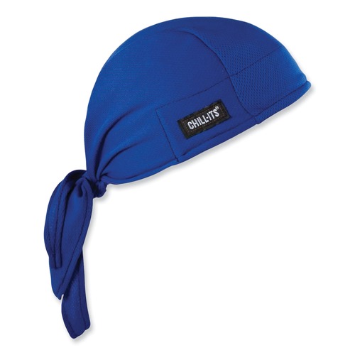 Head & Face Protection | Ergodyne 12481 Chill-Its 6615 One Size Fits Most High-Performance Bandana Doo Rag with Terry Cloth Sweatband - Blue image number 0