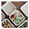 Food Containers & Lids | World Centric TO-SC-U8T-LFP 3-Compartment 8.8 in. x 8.2 in. x 2.9 in. Paper Fiber Hinged Containers - Natural (300/Carton) image number 1