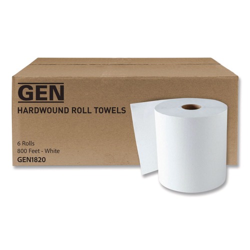 Perforated Roll & Hand Towels | GEN G2820 1-Ply 8 in. x 800 ft. Hardwound Roll Towels - White (6/Carton) image number 0