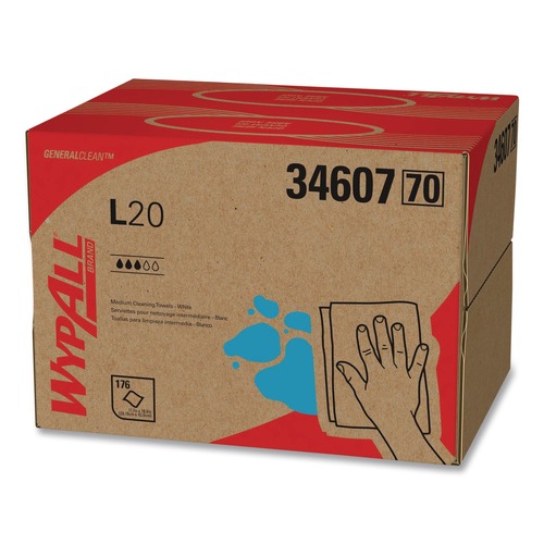 Cleaning Cloths & Wipes | WypAll 34607 176/Box L20 Brag Box Wipers - White image number 0