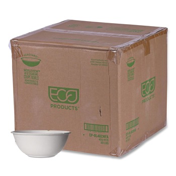 Eco-Products EP-BL46CNFA 46 oz Vanguard Renewable and Compostable Sugarcane Bowls - White (400/Carton)