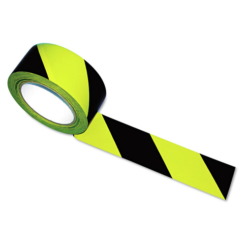 Safety Tapes | Tatco 14711 2 in. x 108 ft. Hazard Marking Aisle Tape- Black/Yellow (1-Roll) image number 0