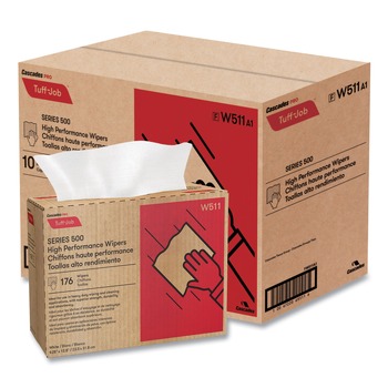 Cascades PRO W511 9.25 in. x 12.5 in. Tuff-Job S500 High Performance Wipers - White (10 Boxes/Carton)