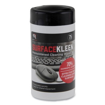 Read Right RR15111 SurfaceKleen 6.38 in. x 5.4 in. Tub Premoistened Alcohol Cleaning Wipes - Unscented White (75/Pack)