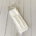 Cutlery Kits | Boardwalk BWK4COMBOKITPP 4-Piece Mediumweight Polypropylene Plastic Fork/Knife/Napkin/Spoon Cutlery Kit - White (250/Carton) image number 3
