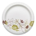 Plates | Dixie SXP9PATH Pathways 8.5 in. Diameter Heavyweight WiseSize Paper Plates with Soak Proof Shield - Green/Burgundy (500/Carton) image number 0